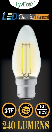 BC Clear LED 2 Filament 240 Lumens Candle 2700K