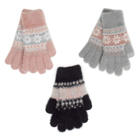Ladies Fairisle Print Fluffy Gloves