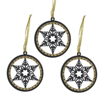 3 Snowflake Hangers Black & Gold