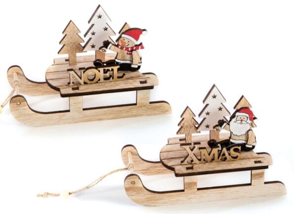 Wooden Sleigh Santa Snowman Noel