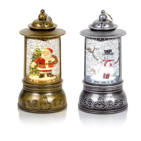 Antique Round Lantern Santa & Snowman